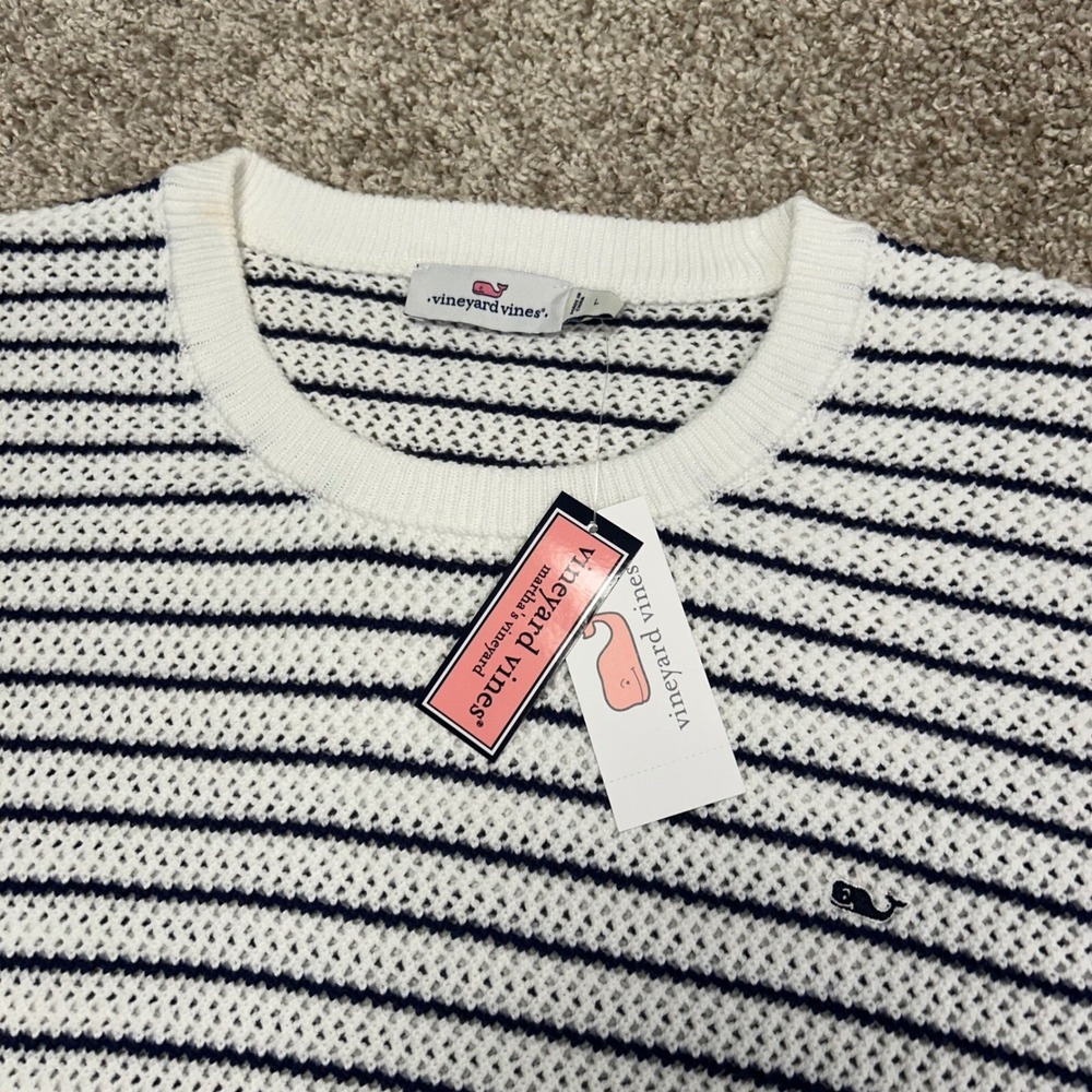 Vineyard Vines Cropchet‎ Striped Open Knit Crochet Sweater Women Size Large - Picture 6 of 9